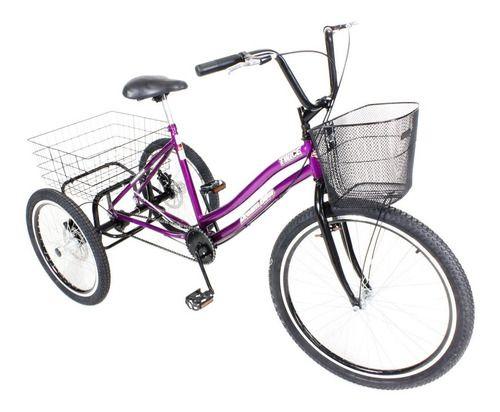 Imagem de Triciclo Bicicleta 3 Rodas Pedal Twice Aro 26 Roxo- Freio a disco