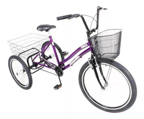 Imagem de TRICICLO BICICLETA 3 RODAS TWICE ROXO COMPLETO  - Freio V-brake