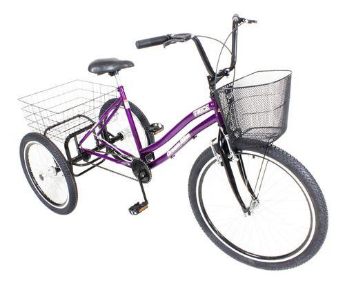 Imagem de Triciclo bicicleta lazer aro 26 roxo v- brake