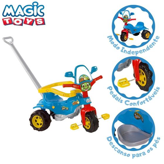 Imagem de Triciclo com pedal motoquinha infantil tico tico dino azul menino