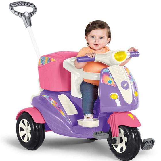 Imagem de Triciclo de Passeio e Pedal para Bebe Calesita Moto Uno Rosa
