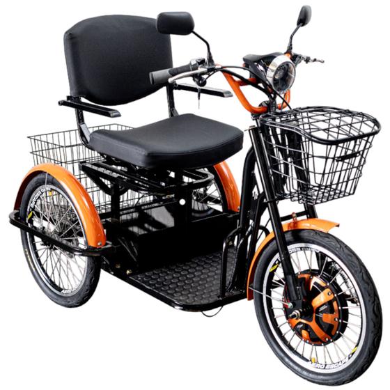 Imagem de Triciclo Elétrico 800W Cadeira Giratória Almofadada Suspensão Preto com Laranja