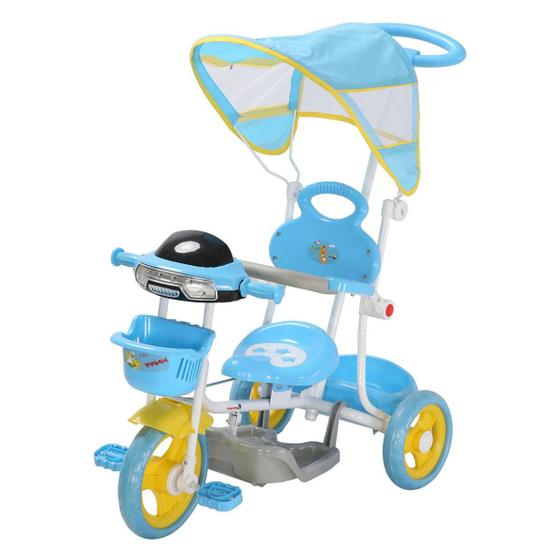 Imagem de Triciclo Infantil Azul Empurrador Guia Pedal Luz Som Capota