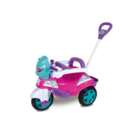 Imagem de Triciclo Infantil Baby City Motoquinha C/ Empurrador Pedal Anel De Segurança Interativo Spider Menino Menina Rosa Azul Suporta Até 30kg - Maral