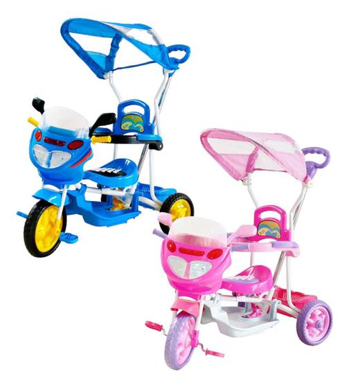 Imagem de Triciclo Infantil Capota Motoca Empurrador Som Luzes E Pedal