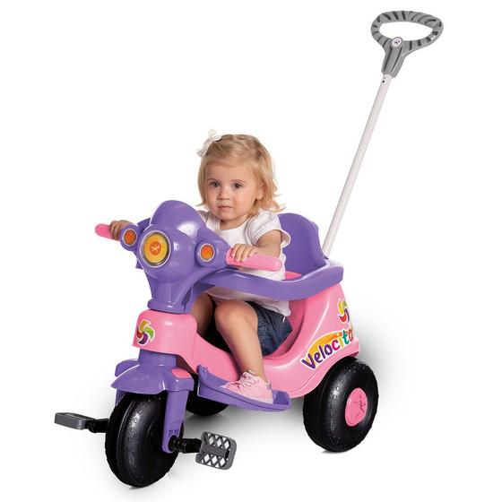 Imagem de Triciclo Infantil com Empurrador Menina Velocita Lilás Calesita