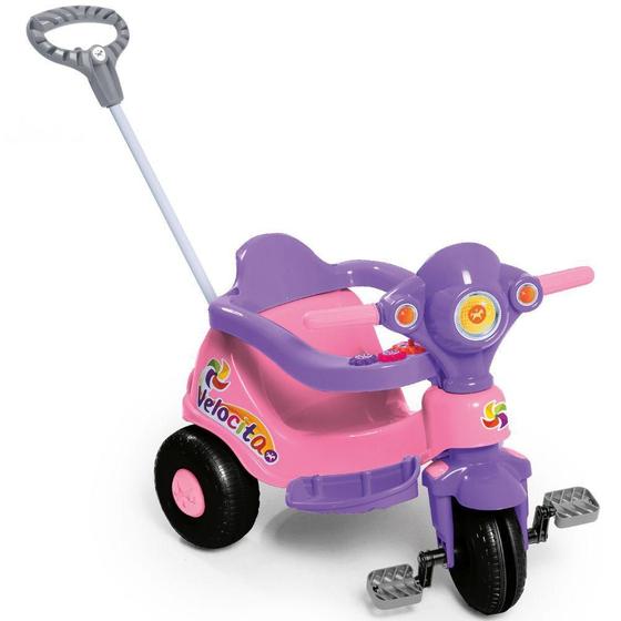 Imagem de Triciclo Infantil Com Empurrador Meninas Velocita Lilás Rosa