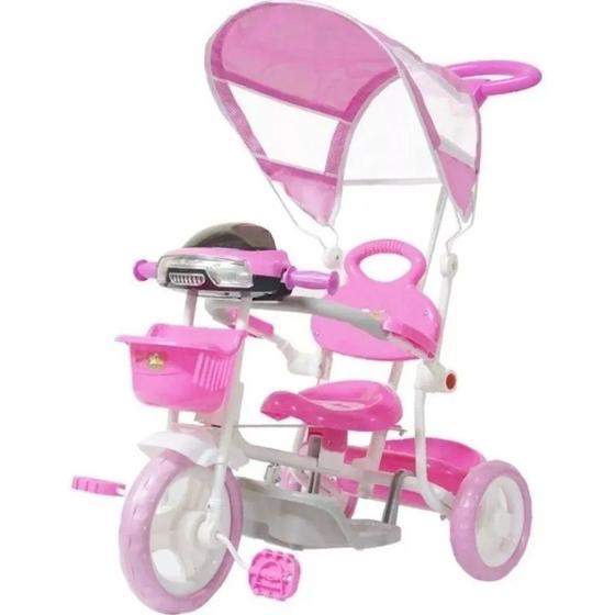 Imagem de Triciclo Infantil Empurrador Passeio Motoca Cobertura Rosa