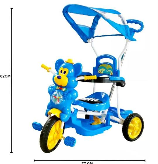 Imagem de Triciclo Infantil Empurrar Pedal Passeio Criança Luzes Som Urso Azul