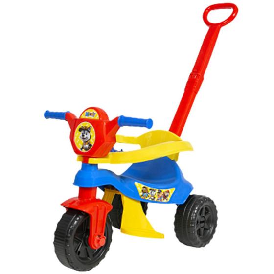 Imagem de Triciclo Infantil Menino Velotrol Com Haste De Empurrar Motoca Proteção Lateral Com Pedal Suporta Até 25kg Kendy Brinquedos