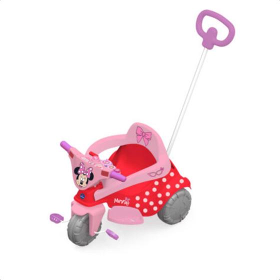 Imagem de Triciclo Infantil Minnie Disney 3 em 1 Adaptável Cor Rosa e Vermelho Até 30 Kg Xalingo - 07251