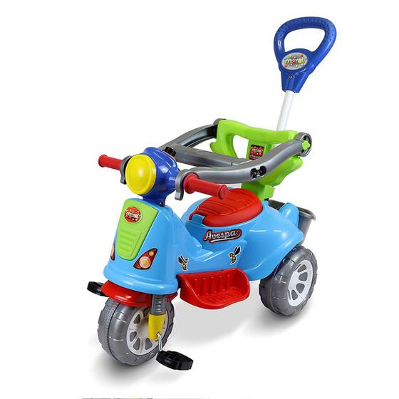 Imagem de Triciclo Infantil Motoca Com Empurrador e Haste Removível Avespa Colorido Maral