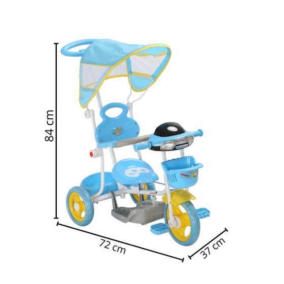 Imagem de Triciclo Infantil Multifuncional 2 em 1 Azul com Cestas Faróis e Música