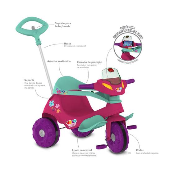 Imagem de Triciclo Infantil - Passeio e Pedal - Velobaby G2 - Rosa - Bandeirante