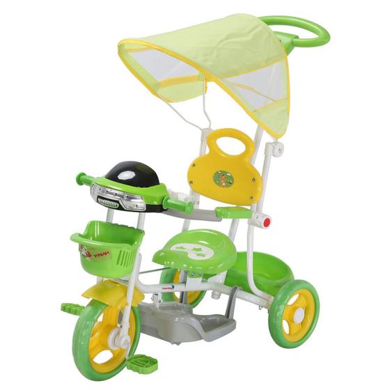 Imagem de Triciclo Infantil Passeio Haste 2 Em 1 Verde  Importway Com Capota