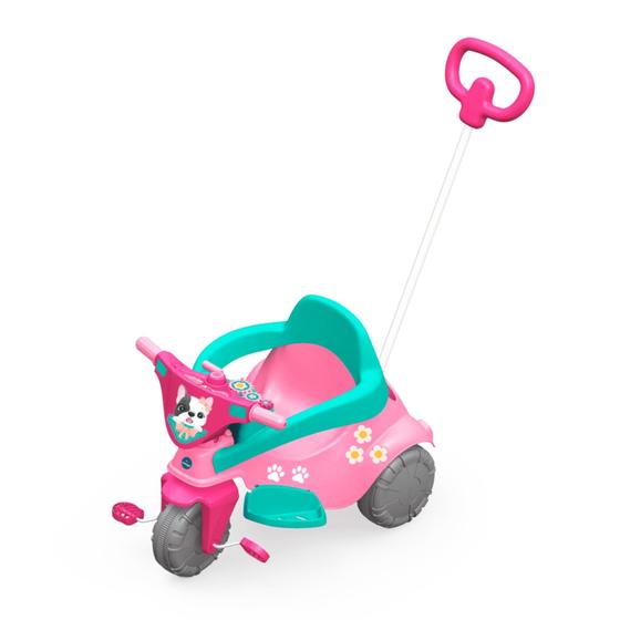 Imagem de Triciclo Infantil Pink Pet Rosa 3X1 com Puxador para Crianças a Partir de 12 Meses e até 30 kg Xalingo - 07249