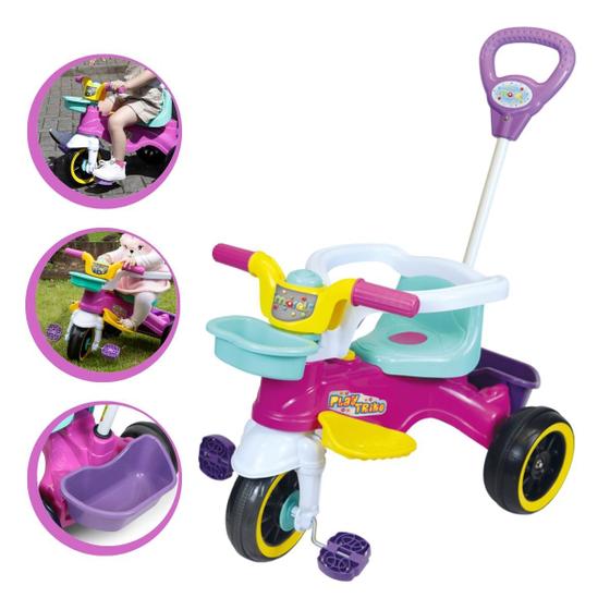 Imagem de Triciclo Infantil Play Trike Motoca Criança Bebê Com Empurrador E Buzina