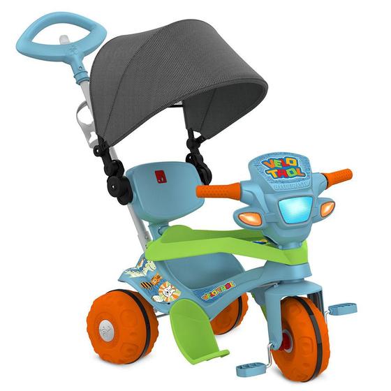 Imagem de Triciclo Infantil Velotrol Azul com Capota Passeio & Pedal Bandeirante