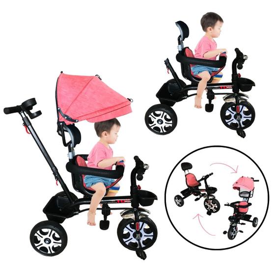 Imagem de Triciclo Motoca Bicicleta 3 Rodas Infantil Passeio com Empurrador Pedal Capota Brinqway Bw302