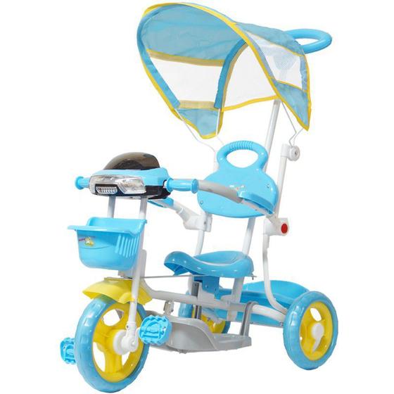 Imagem de Triciclo Motoca Bicicleta 3 Rodas Infantil Passeio com Empurrador Pedal Luz Som Capota