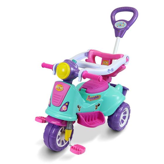 Imagem de Triciclo Motoca Infantil Com Empurrador e Haste Removível Avespa Pink Maral