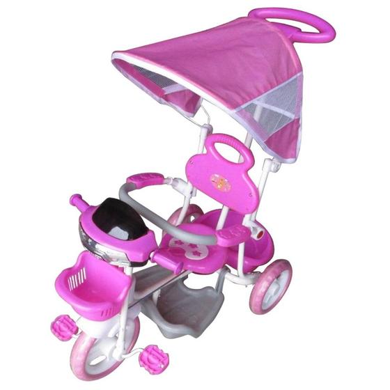 Imagem de Triciclo Motoca Infantil Passeio com Empurrador Pedal Luz Som Capota Importway BW003 Rosa