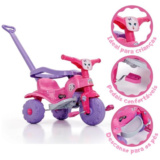 Imagem de Triciclo Motoca Infantil Tico Tico Pets Rosa com Haste Removível