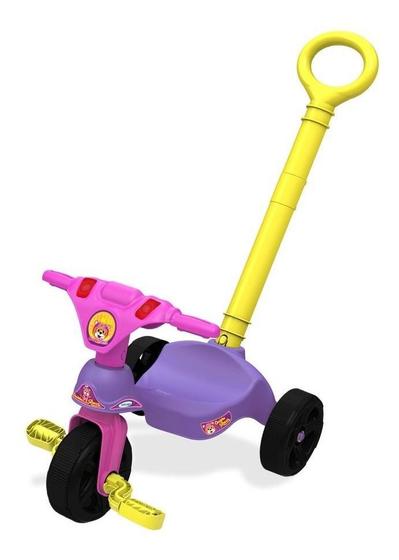 Triciclo Motoca Infantil Passeio com Empurrador Pedal Luz Som Capota  Importway BW-003 Rosa