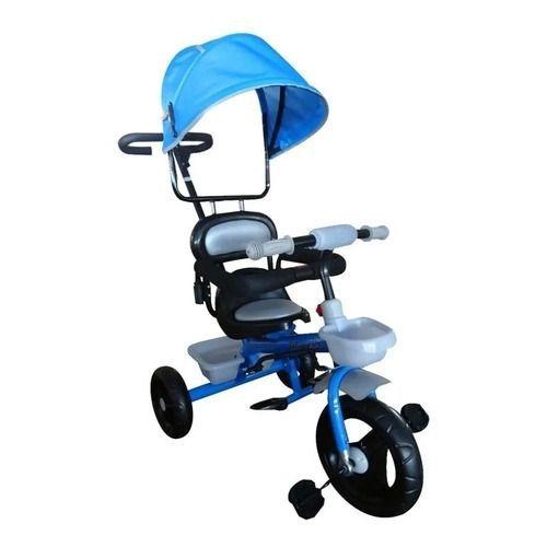 Imagem de Triciclo Motoca Velotrol Infantil com Capota Haste Empurrador Pedal Azul Importway