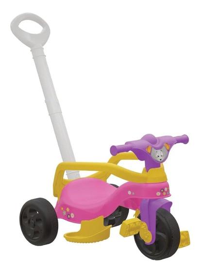 Imagem de Triciclo Motoquinha Infantil Rosa Completo Empurrador Gala