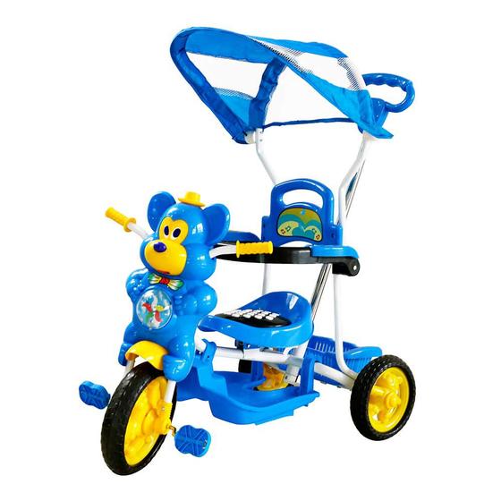 Imagem de Triciclo Passeio Divertido Ursinho Capota Infantil Empurrador DM Toys DMT5580 Azul