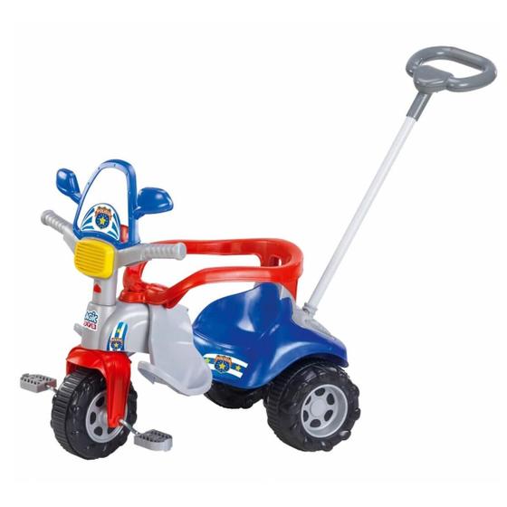 Imagem de Triciclo Polícia Com Som Luz Haste Direcionável Magic Toys Cor Azul Tico Tico Zoom Polícial