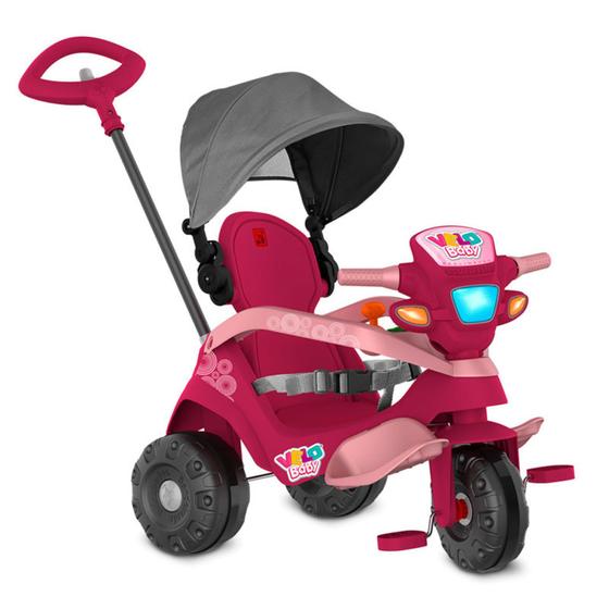 Imagem de Triciclo velobaby reclinável c/ capota passeio & pedal (pink) - bandeirante 