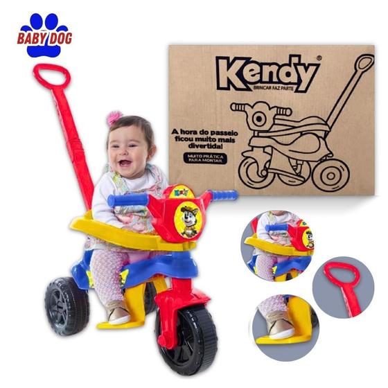 Imagem de Triciclo Velotrol Baby Dog Azul com Haste - Kendy Toys