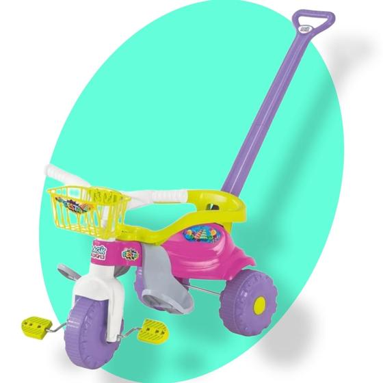 Imagem de Triciclo Velotrol Motoca Tico Tico Infantil Empurrador Velocípede Bebê Cor Rosa