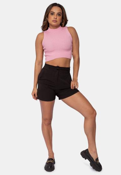 Imagem de Tricô Blusa Regata Pink Tricot Modal Canelado e Decote Invertido na Cintura Feminino 5939