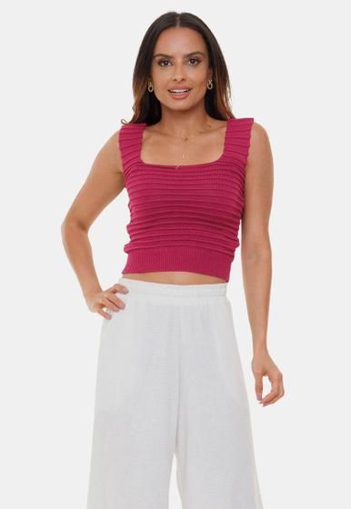 Imagem de Tricô Top Cropped Pink Tricot Modal Canelado e Alças Feminino