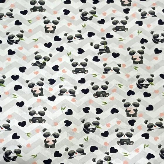 Imagem de Tricoline Digital Panda Fundo Chevron