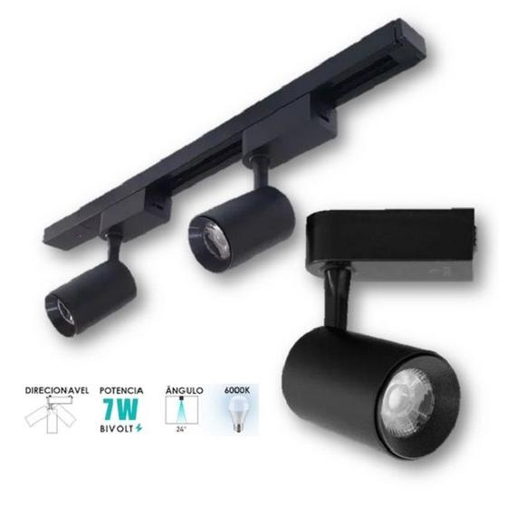 Imagem de Trilho Eletrificado 1 Metro Com 2 Spots Led Preto 7W 6500K