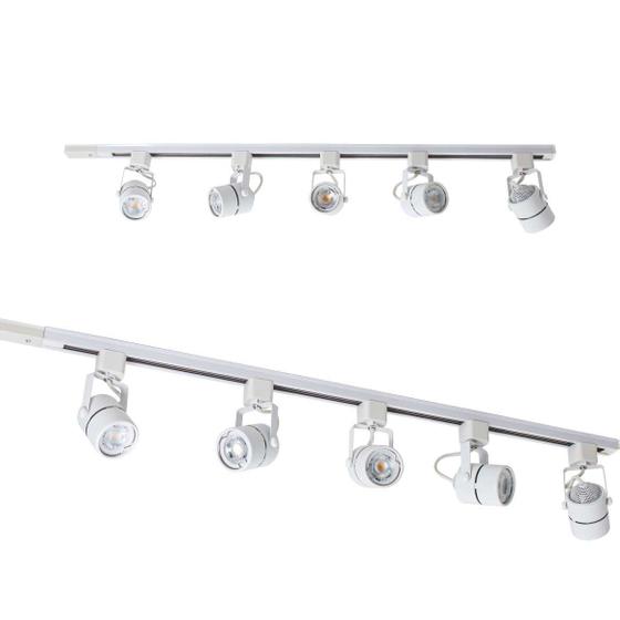 Imagem de Trilho Eletrificado Branco 1m + 5 Spot + 5 LED Dicroica Mr16 6500K St2070