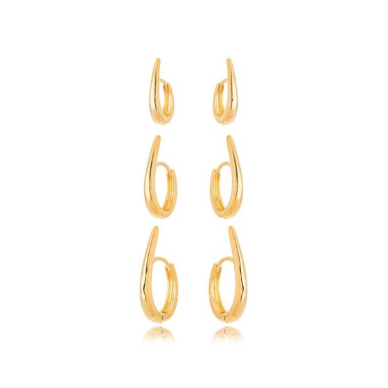 Imagem de Trio Argolinhas Stiletto - Segundo Furo - Banhado Ouro18k/Prata925 com Garantia