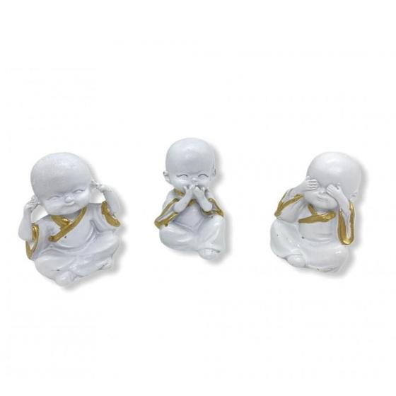 Imagem de Trio Budas Cego Surdo Mudo Branco 5,5 Resina Sabedoria E P