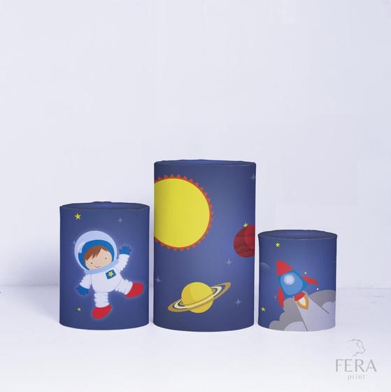 Imagem de Trio Capa Cilindro 3d Festa Astronauta Sublimado Veste Fácil C/elástico