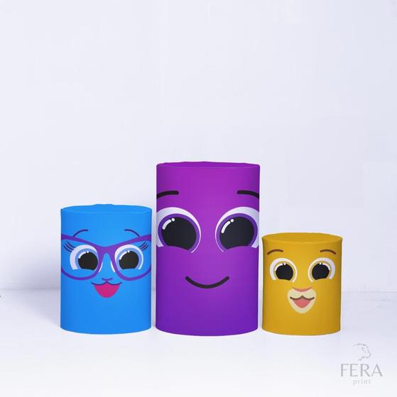 Imagem de Trio Capa Cilindro 3d Festa Infantil Sublimado Veste Fácil C/elástico Bolo Fofo