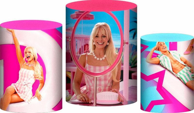 Imagem de Trio Capa Cilindro Barbie 3D Em Tecido Com Elástico