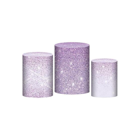 Imagem de Trio Capa Cilindro Glitter Lilás 3D Em Tecido Com Elástico
