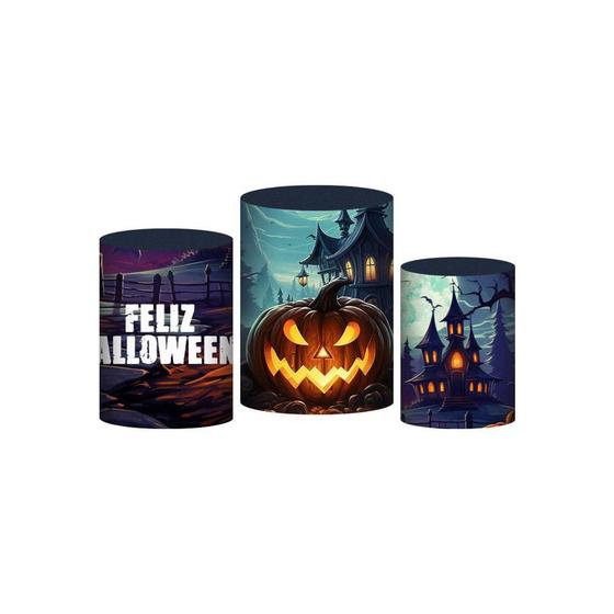 Imagem de Trio Capa Cilindro Halloween 3D Em Tecido Com Elástico