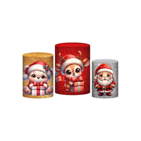 Imagem de Trio Capa Cilindro Natal 3D Em Tecido Com Elástico