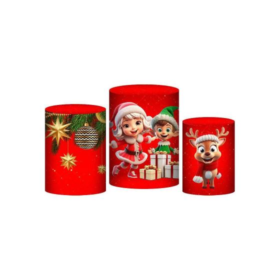 Imagem de Trio Capa Cilindro Natal 3D Em Tecido Com Elástico