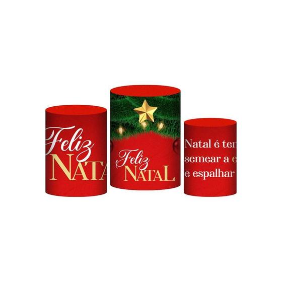 Imagem de Trio Capa Cilindro Natal 3D Em Tecido Com Elástico